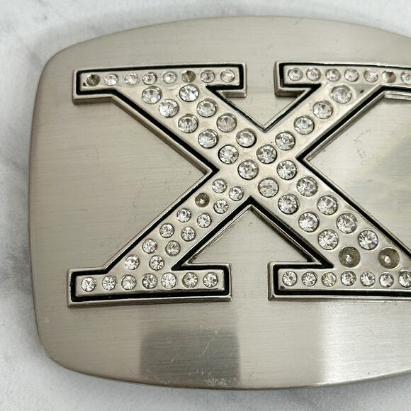 Rhinestone X Letter Initial Monogram Silver Tone Belt Buckle ✨ - Picture 2 of 8